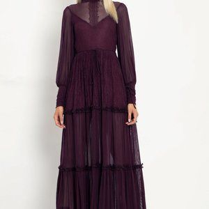 BNWT - MIDNIGHT RITUAL WINE SHEER MAXI DRESS - S